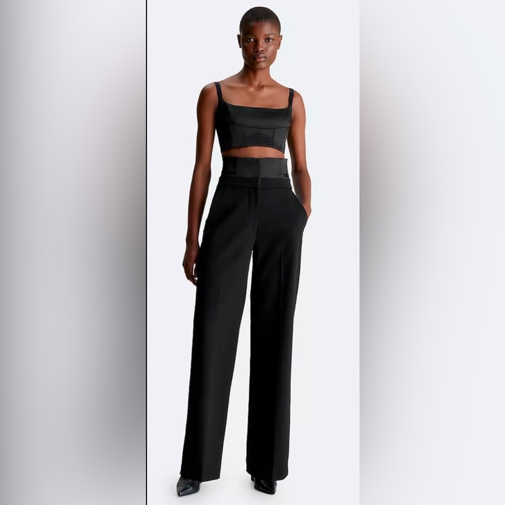 Calvin Klein Tux Satin Pants NWT; size 32; super high rise waist.